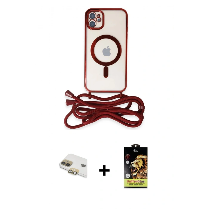 MARSİLYAN™- iPhone 11 Kılıf Eksen Özel Seri - Siyah Buffer Cam Ekran Koruyucu + Pers Alüminyum Kamera Lens - GD