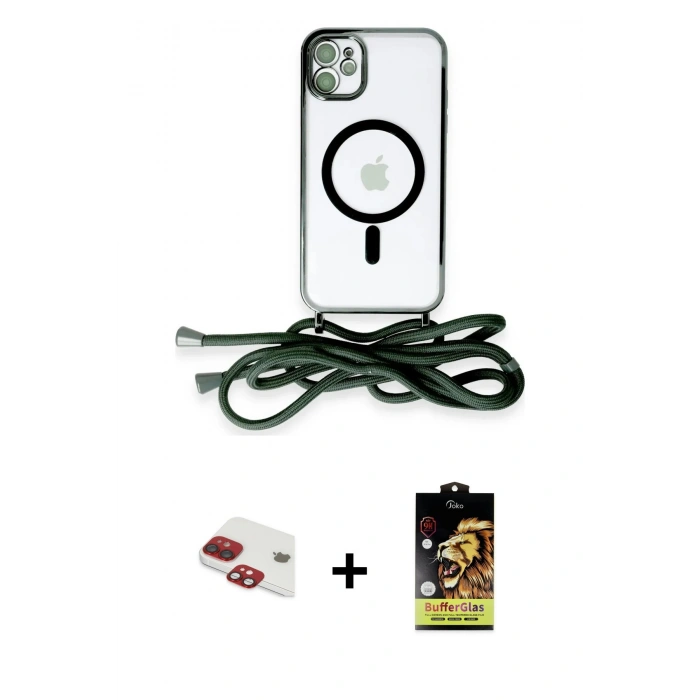 MARSİLYAN™- iPhone 11 Kılıf Eksen Özel Seri - Siyah Buffer Cam Ekran Koruyucu + Pers Alüminyum Kamera Lens - KI