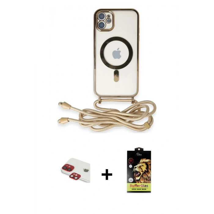 MARSİLYAN™- iPhone 11 Kılıf Eksen Özel Seri - Siyah Buffer Cam Ekran Koruyucu + Pers Alüminyum Kamera Lens - KI