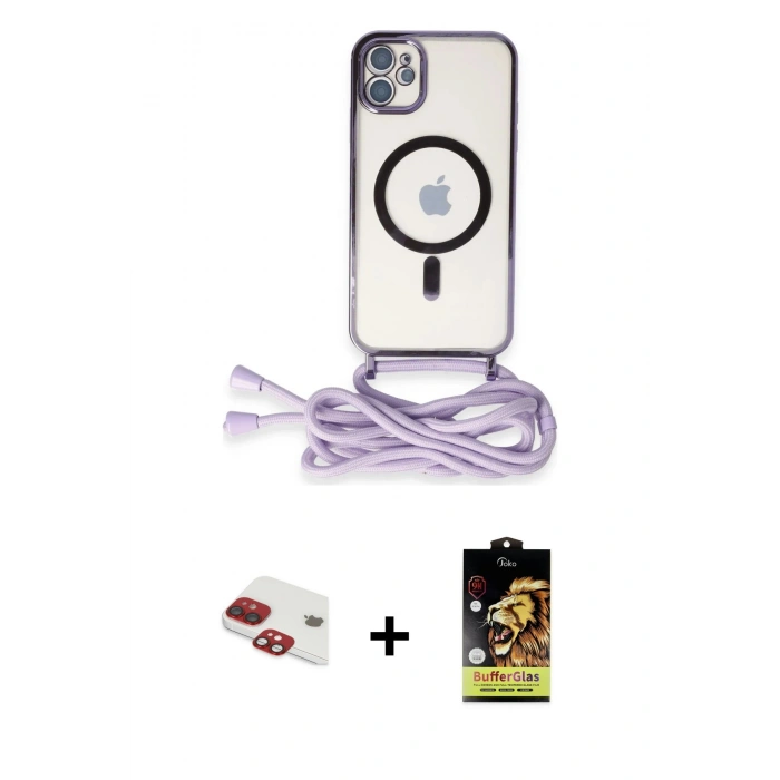 MARSİLYAN™- iPhone 11 Kılıf Eksen Özel Seri - Siyah Buffer Cam Ekran Koruyucu + Pers Alüminyum Kamera Lens - KI