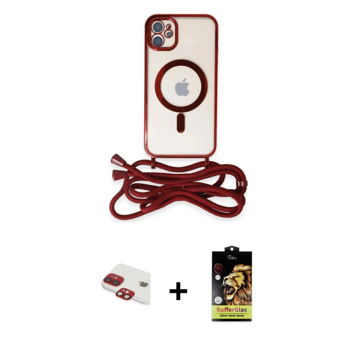 MARSİLYAN™- iPhone 11 Kılıf Eksen Özel Seri - Siyah Buffer Cam Ekran Koruyucu + Pers Alüminyum Kamera Lens - KI