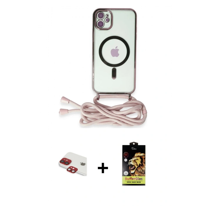 MARSİLYAN™- iPhone 11 Kılıf Eksen Özel Seri - Siyah Buffer Cam Ekran Koruyucu + Pers Alüminyum Kamera Lens - KI