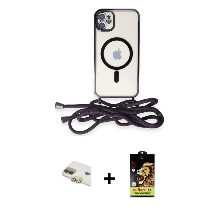 MARSİLYAN™- iPhone 11 Kılıf Eksen Özel Seri - Siyah Buffer Cam Ekran Koruyucu + Pers Alüminyum Kamera Lens - GD