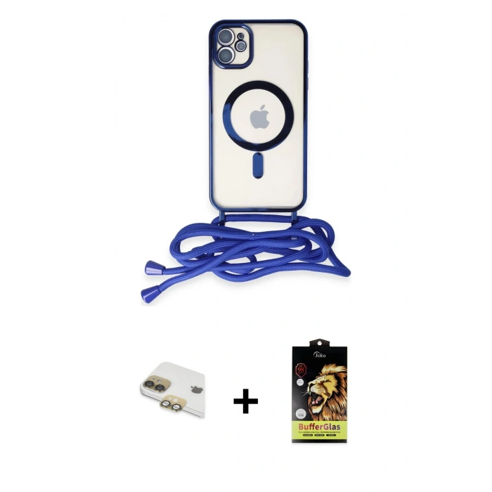 MARSİLYAN™- iPhone 11 Kılıf Eksen Özel Seri - Siyah Buffer Cam Ekran Koruyucu + Pers Alüminyum Kamera Lens - GD