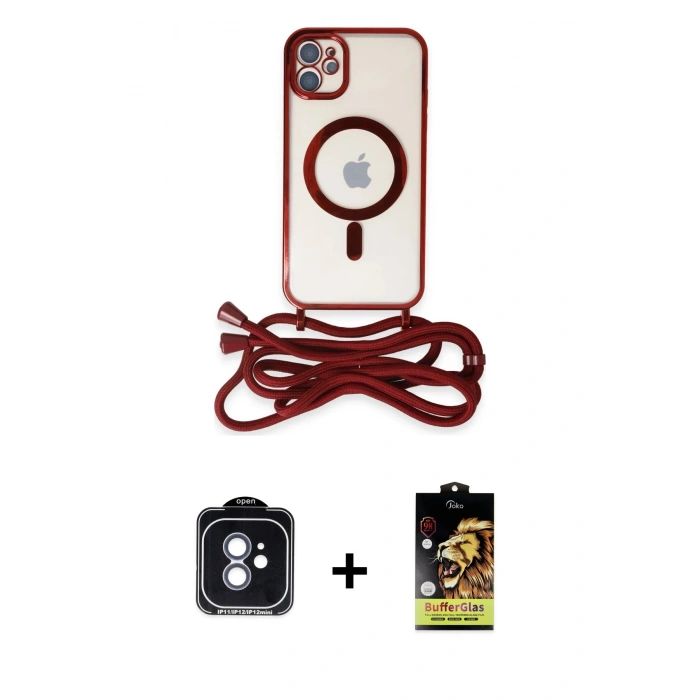 MARSİLYAN™- iPhone 11 Kılıf Eksen Özel Seri - Siyah Buffer Cam Ekran Koruyucu + PVD Metal Kamera Lens - MI