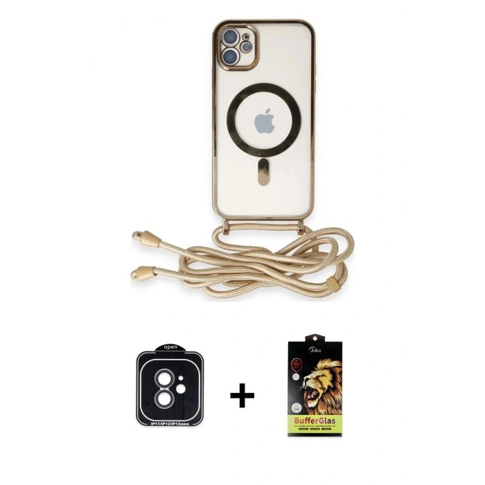 MARSİLYAN™- iPhone 11 Kılıf Eksen Özel Seri - Siyah Buffer Cam Ekran Koruyucu + PVD Metal Kamera Lens - SH