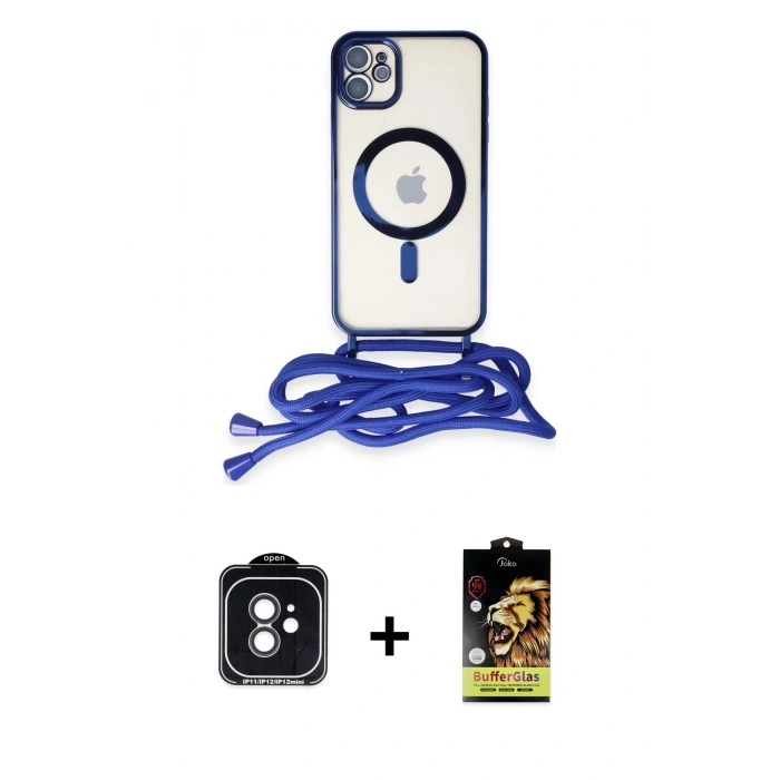 MARSİLYAN™- iPhone 11 Kılıf Eksen Özel Seri - Siyah Buffer Cam Ekran Koruyucu + PVD Metal Kamera Lens - SH