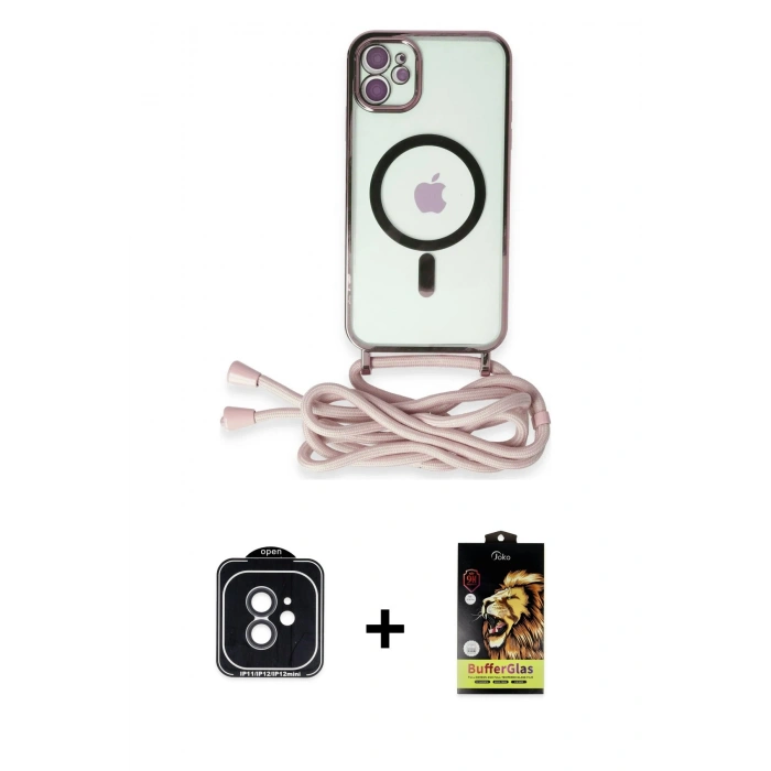MARSİLYAN™- iPhone 11 Kılıf Eksen Özel Seri - Siyah Buffer Cam Ekran Koruyucu + PVD Metal Kamera Lens - SH