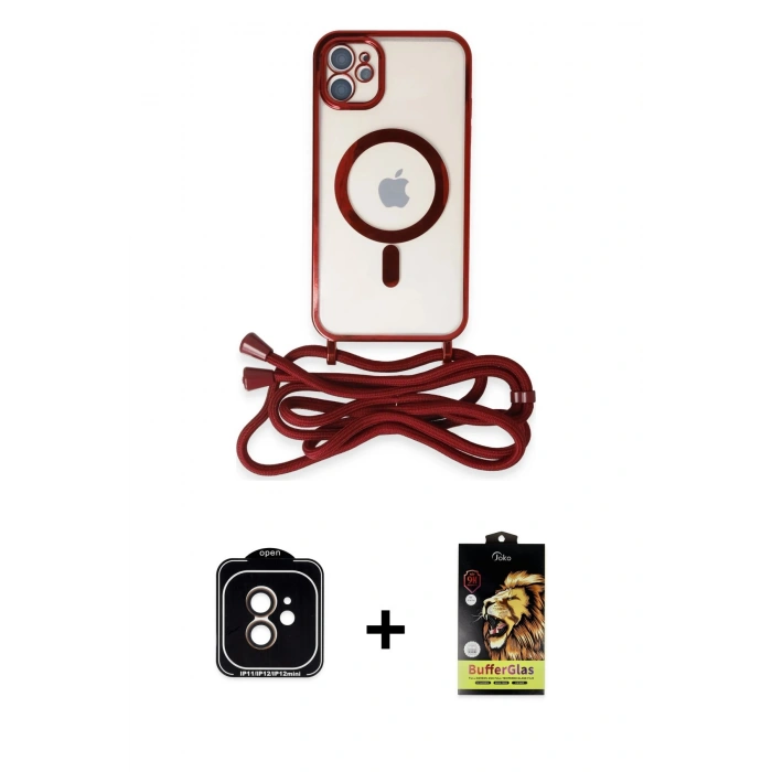 MARSİLYAN™- iPhone 11 Kılıf Eksen Özel Seri - Siyah Buffer Cam Ekran Koruyucu + PVD Metal Kamera Lens - TU
