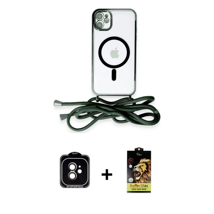 MARSİLYAN™- iPhone 11 Kılıf Eksen Özel Seri - Siyah Buffer Cam Ekran Koruyucu + PVD Metal Kamera Lens - TU