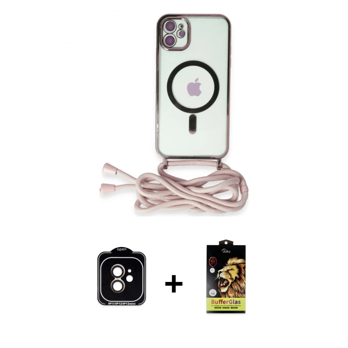 MARSİLYAN™- iPhone 11 Kılıf Eksen Özel Seri - Siyah Buffer Cam Ekran Koruyucu + PVD Metal Kamera Lens - TU