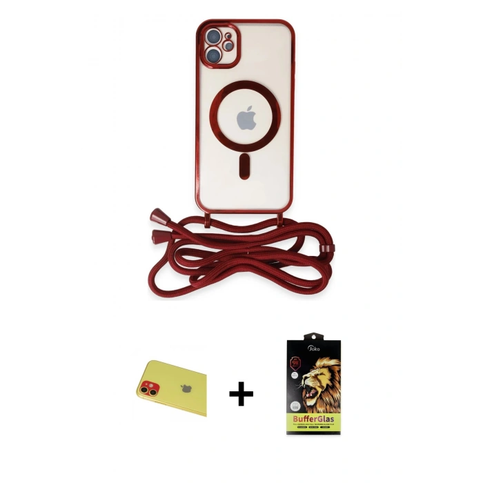MARSİLYAN™- iPhone 11 Kılıf Eksen Özel Seri - Siyah Buffer Cam Ekran Koruyucu + Rainbow Kamera Lens Koruma Cam - KI