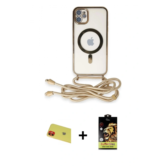 MARSİLYAN™- iPhone 11 Kılıf Eksen Özel Seri - Siyah Buffer Cam Ekran Koruyucu + Rainbow Kamera Lens Koruma Cam - KI