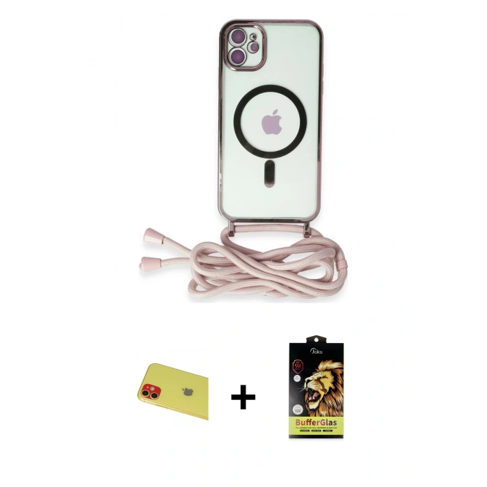 MARSİLYAN™- iPhone 11 Kılıf Eksen Özel Seri - Siyah Buffer Cam Ekran Koruyucu + Rainbow Kamera Lens Koruma Cam - KI
