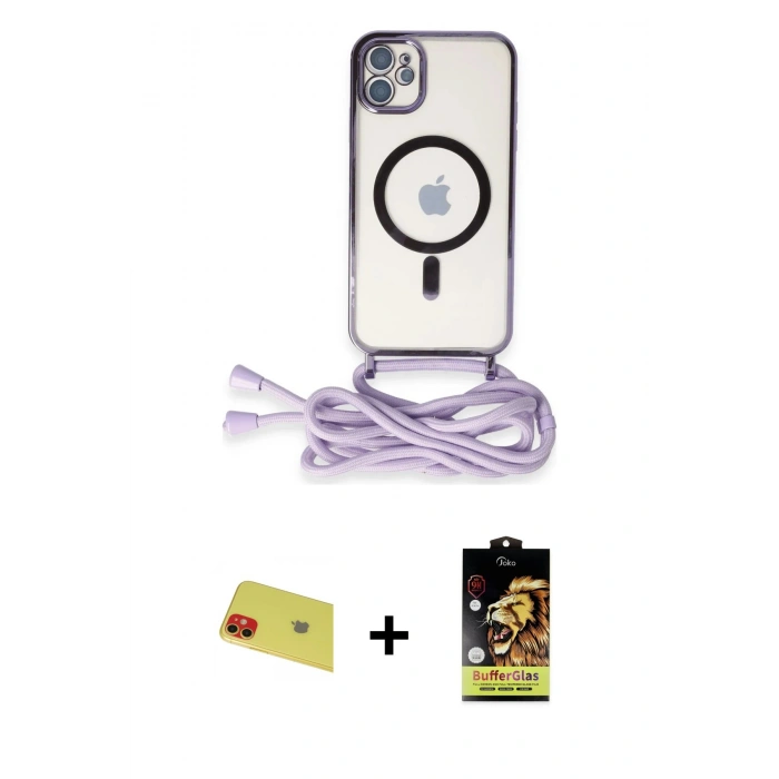 MARSİLYAN™- iPhone 11 Kılıf Eksen Özel Seri - Siyah Buffer Cam Ekran Koruyucu + Rainbow Kamera Lens Koruma Cam - KI