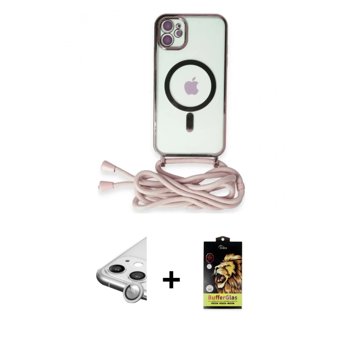 MARSİLYAN™- iPhone 11 Kılıf Eksen Özel Seri - Siyah Buffer Cam Ekran Koruyucu + Raze Metal Kamera Lens - GS