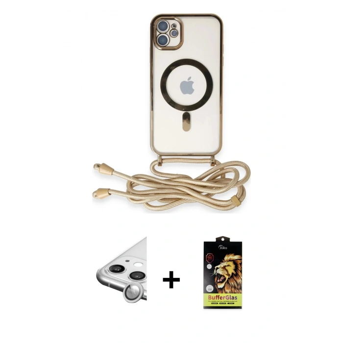 MARSİLYAN™- iPhone 11 Kılıf Eksen Özel Seri - Siyah Buffer Cam Ekran Koruyucu + Raze Metal Kamera Lens - GS