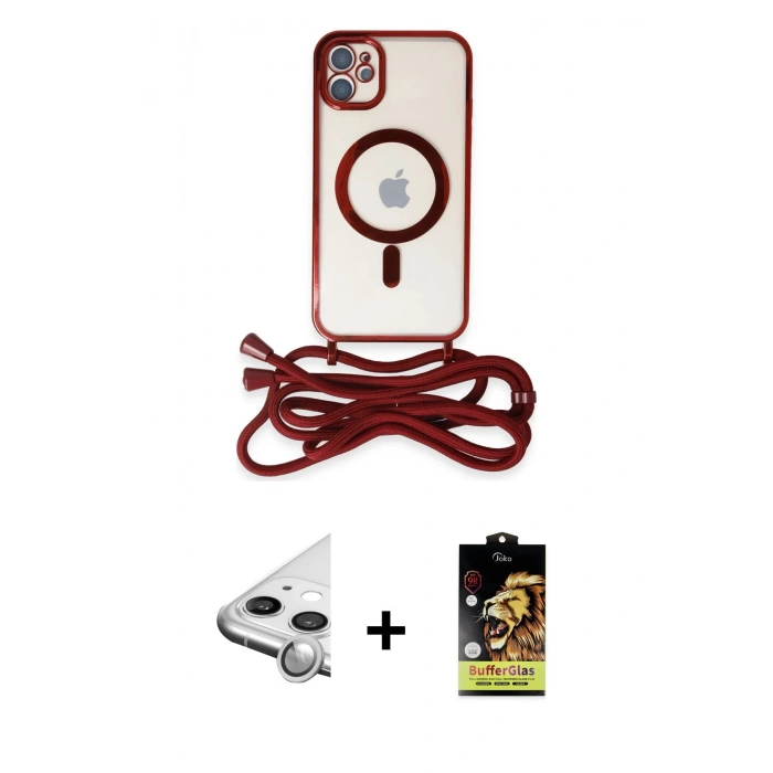 MARSİLYAN™- iPhone 11 Kılıf Eksen Özel Seri - Siyah Buffer Cam Ekran Koruyucu + Raze Metal Kamera Lens - GS