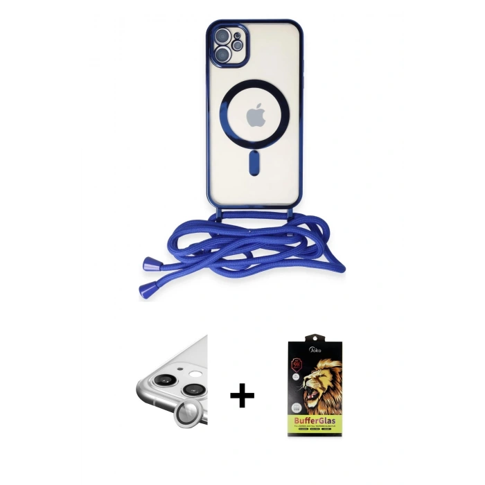 MARSİLYAN™- iPhone 11 Kılıf Eksen Özel Seri - Siyah Buffer Cam Ekran Koruyucu + Raze Metal Kamera Lens - GS