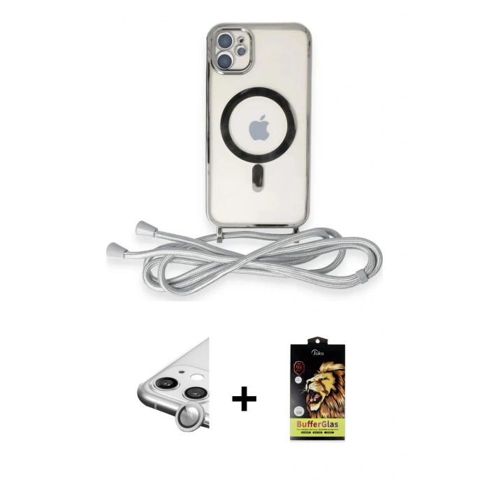MARSİLYAN™- iPhone 11 Kılıf Eksen Özel Seri - Siyah Buffer Cam Ekran Koruyucu + Raze Metal Kamera Lens - GS