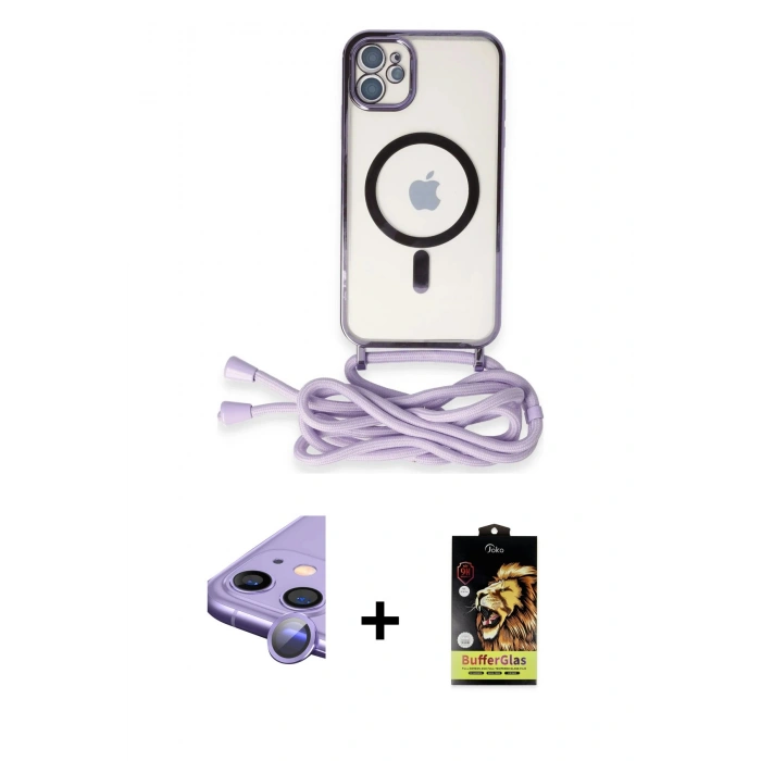 MARSİLYAN™- iPhone 11 Kılıf Eksen Özel Seri - Siyah Buffer Cam Ekran Koruyucu + Raze Metal Kamera Lens - MR