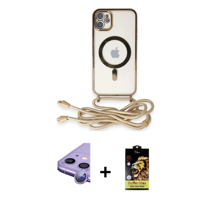 MARSİLYAN™- iPhone 11 Kılıf Eksen Özel Seri - Siyah Buffer Cam Ekran Koruyucu + Raze Metal Kamera Lens - MR