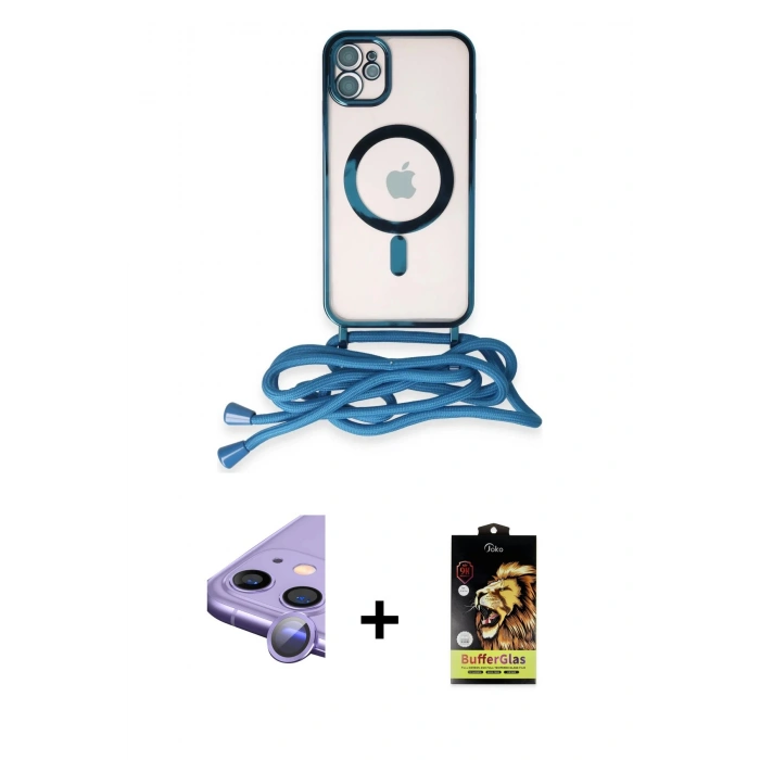 MARSİLYAN™- iPhone 11 Kılıf Eksen Özel Seri - Siyah Buffer Cam Ekran Koruyucu + Raze Metal Kamera Lens - MR