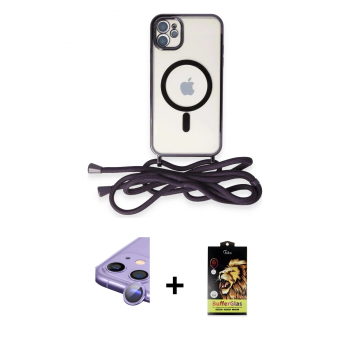 MARSİLYAN™- iPhone 11 Kılıf Eksen Özel Seri - Siyah Buffer Cam Ekran Koruyucu + Raze Metal Kamera Lens - MR