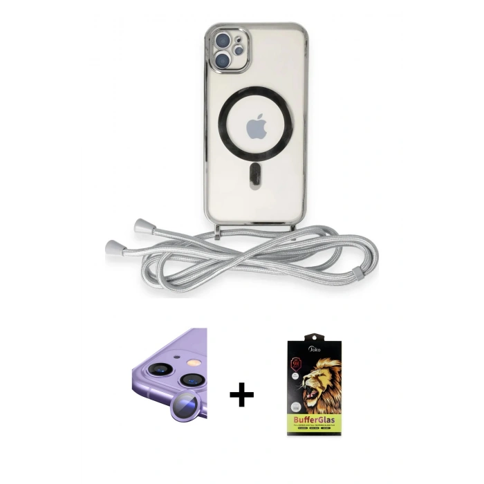 MARSİLYAN™- iPhone 11 Kılıf Eksen Özel Seri - Siyah Buffer Cam Ekran Koruyucu + Raze Metal Kamera Lens - MR