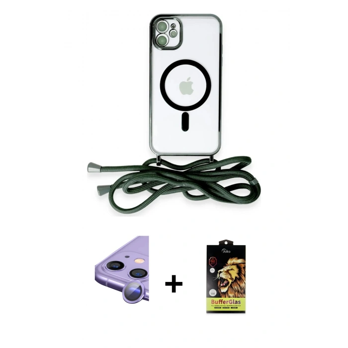 MARSİLYAN™- iPhone 11 Kılıf Eksen Özel Seri - Siyah Buffer Cam Ekran Koruyucu + Raze Metal Kamera Lens - MR