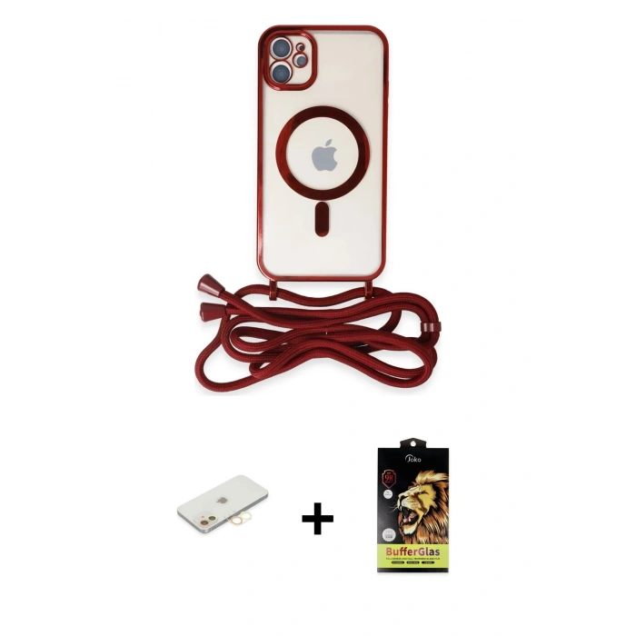 MARSİLYAN™- iPhone 11 Kılıf Eksen Özel Seri - Siyah Buffer Cam Ekran Koruyucu + Renkli Kamera Lens Koruma Cam - SI