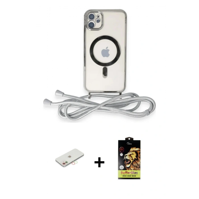 MARSİLYAN™- iPhone 11 Kılıf Eksen Özel Seri - Siyah Buffer Cam Ekran Koruyucu + Renkli Kamera Lens Koruma Cam - YL