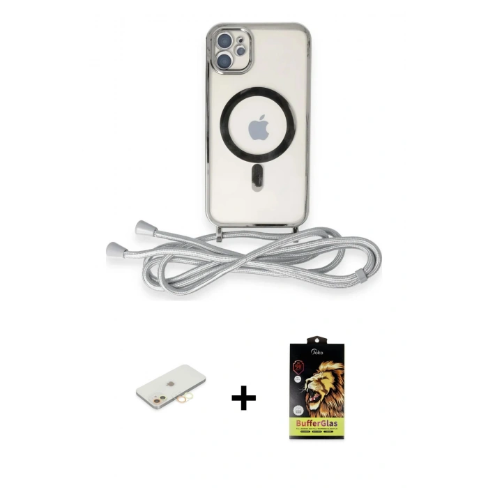 MARSİLYAN™- iPhone 11 Kılıf Eksen Özel Seri - Siyah Buffer Cam Ekran Koruyucu + Renkli Kamera Lens Koruma Cam - SI
