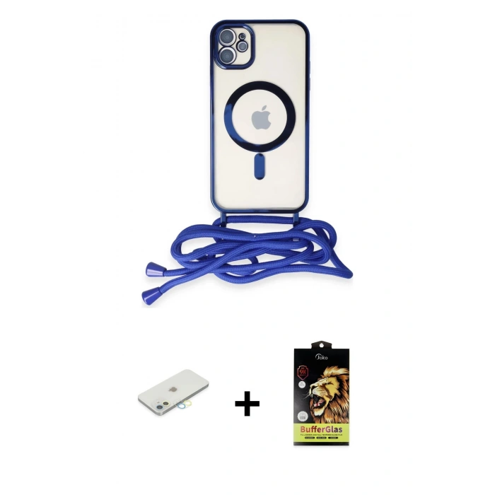 MARSİLYAN™- iPhone 11 Kılıf Eksen Özel Seri - Siyah Buffer Cam Ekran Koruyucu + Renkli Kamera Lens Koruma Cam - SI
