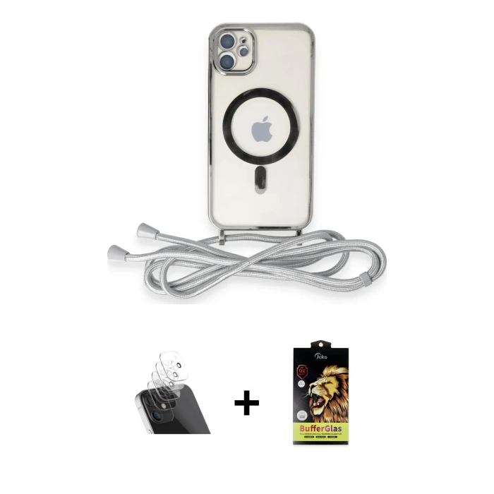 MARSİLYAN™- iPhone 11 Kılıf Eksen Özel Seri - Siyah Buffer Cam Ekran Koruyucu + Şeffaf Kamera Lens Koruma Cam