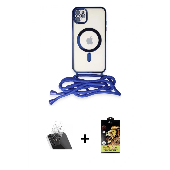 MARSİLYAN™- iPhone 11 Kılıf Eksen Özel Seri - Siyah Buffer Cam Ekran Koruyucu + Şeffaf Kamera Lens Koruma Cam