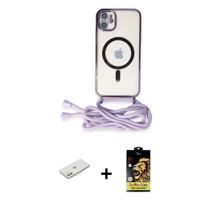 MARSİLYAN™- iPhone 11 Kılıf Eksen Özel Seri - Siyah Buffer Cam Ekran Koruyucu + Renkli Kamera Lens Koruma Cam - TU