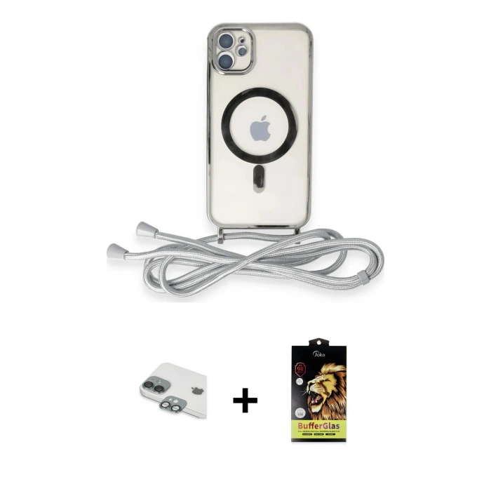 MARSİLYAN™- iPhone 11 Kılıf Eksen Özel Seri - Siyah Buffer Cam Ekran Koruyucu + Yeşil Pers Alüminyum Kamera Lens