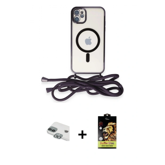 MARSİLYAN™- iPhone 11 Kılıf Eksen Özel Seri - Siyah Buffer Cam Ekran Koruyucu + Yeşil Pers Alüminyum Kamera Lens