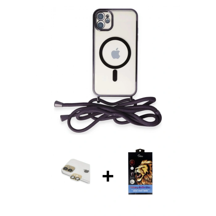 MARSİLYAN™- iPhone 11 Kılıf Eksen Özel Seri - Siyah Buffer Hayalet Cam Ekran Koruyucu + Pers Alüminyum Kamera Lens - GD