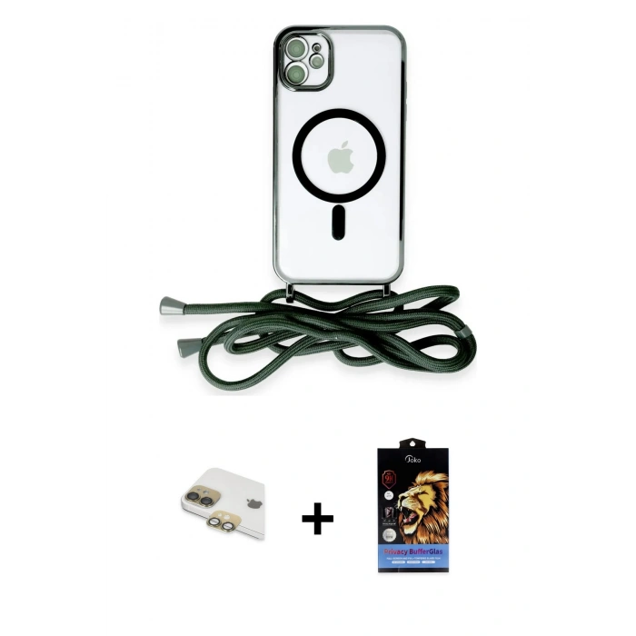 MARSİLYAN™- iPhone 11 Kılıf Eksen Özel Seri - Siyah Buffer Hayalet Cam Ekran Koruyucu + Pers Alüminyum Kamera Lens - GD