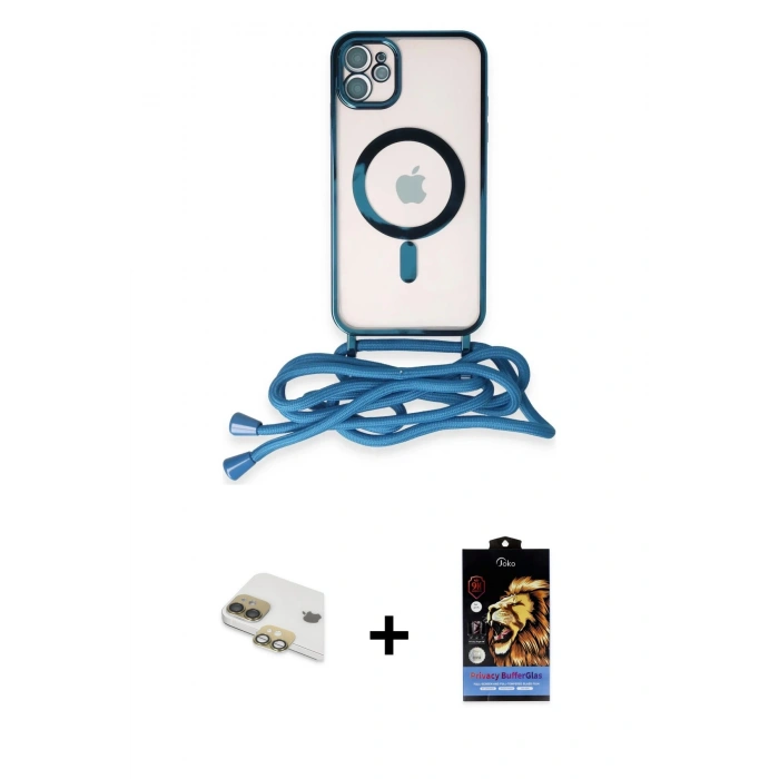 MARSİLYAN™- iPhone 11 Kılıf Eksen Özel Seri - Siyah Buffer Hayalet Cam Ekran Koruyucu + Pers Alüminyum Kamera Lens - GD