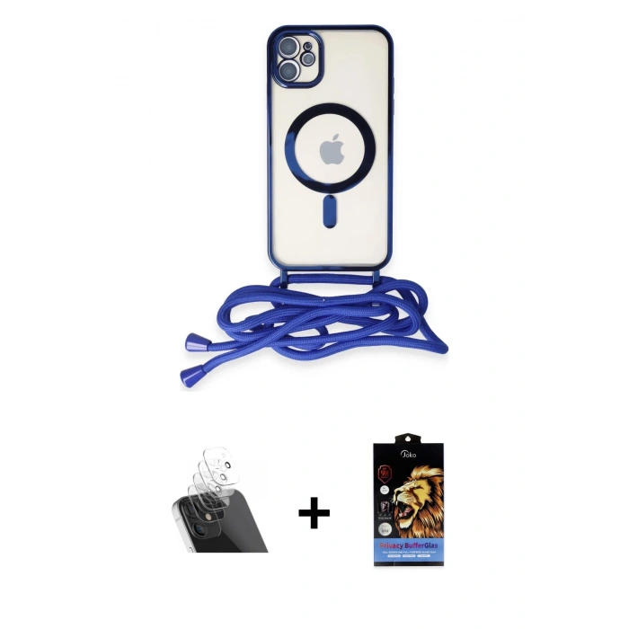 MARSİLYAN™- iPhone 11 Kılıf Eksen Özel Seri - Siyah Buffer Hayalet Cam Ekran Koruyucu + Kamera Lens Koruma Cam - SF