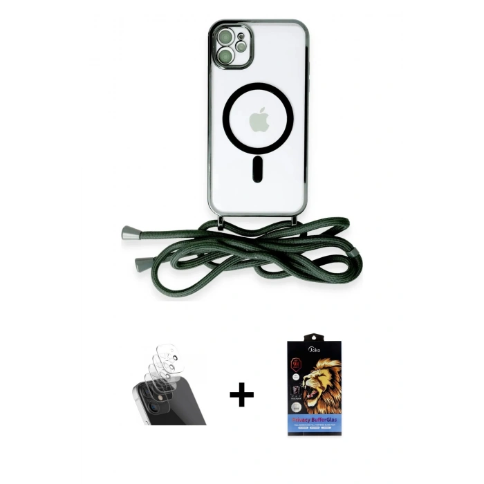 MARSİLYAN™- iPhone 11 Kılıf Eksen Özel Seri - Siyah Buffer Hayalet Cam Ekran Koruyucu + Kamera Lens Koruma Cam - SF