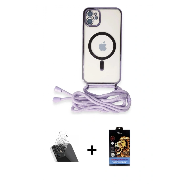 MARSİLYAN™- iPhone 11 Kılıf Eksen Özel Seri - Siyah Buffer Hayalet Cam Ekran Koruyucu + Kamera Lens Koruma Cam - SF