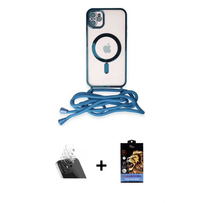MARSİLYAN™- iPhone 11 Kılıf Eksen Özel Seri - Siyah Buffer Hayalet Cam Ekran Koruyucu + Kamera Lens Koruma Cam - SF