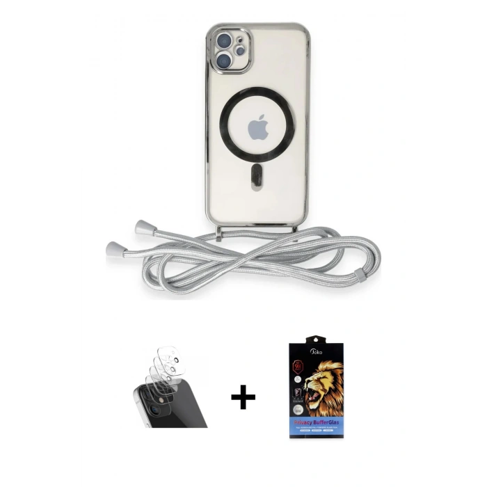 MARSİLYAN™- iPhone 11 Kılıf Eksen Özel Seri - Siyah Buffer Hayalet Cam Ekran Koruyucu + Kamera Lens Koruma Cam - SF