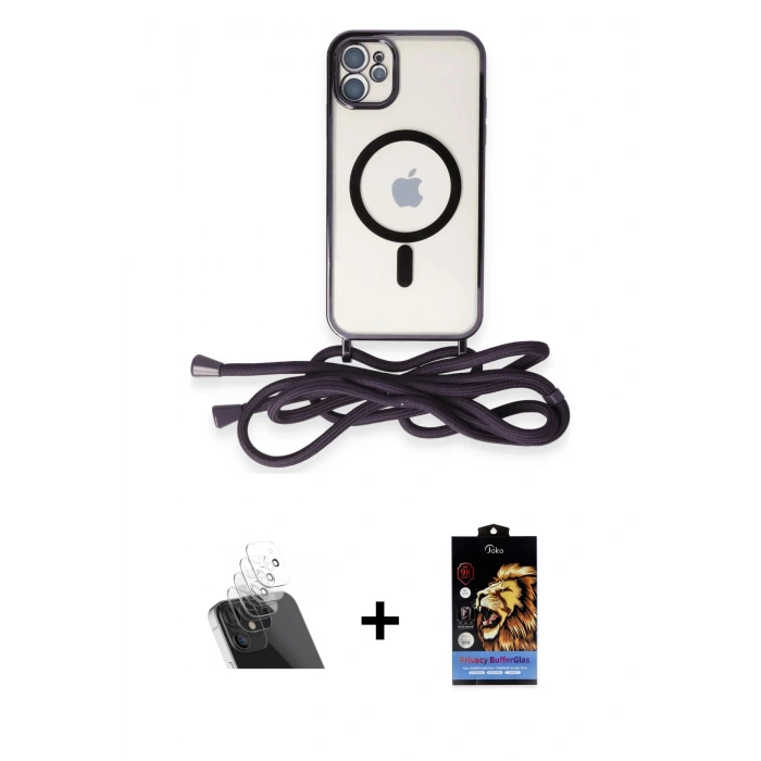 MARSİLYAN™- iPhone 11 Kılıf Eksen Özel Seri - Siyah Buffer Hayalet Cam Ekran Koruyucu + Kamera Lens Koruma Cam - SF