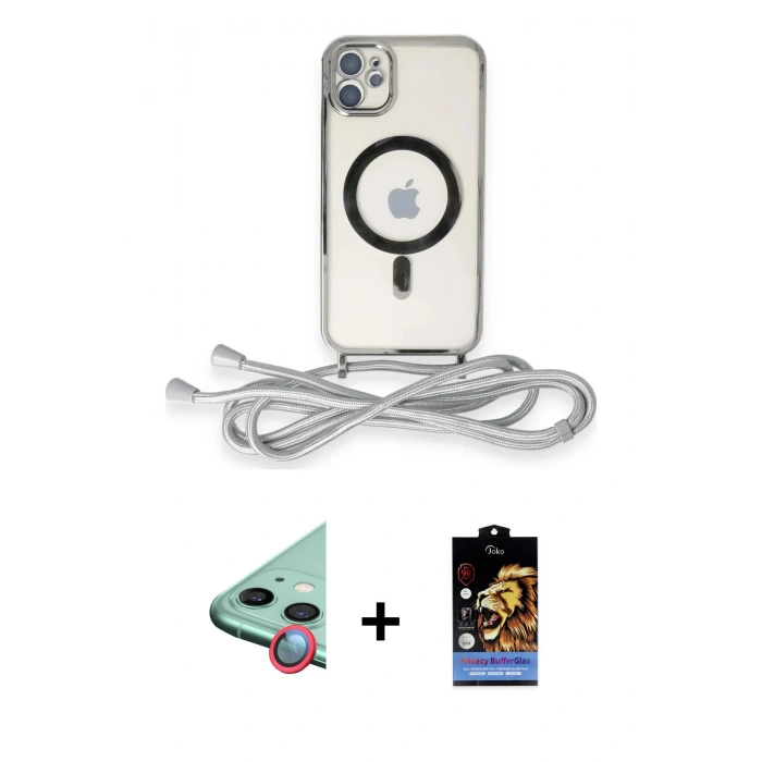 MARSİLYAN™- iPhone 11 Kılıf Eksen Özel Seri - Siyah Buffer Hayalet Cam Ekran Koruyucu + Raze Metal Kamera Lens - KI