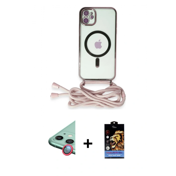 MARSİLYAN™- iPhone 11 Kılıf Eksen Özel Seri - Siyah Buffer Hayalet Cam Ekran Koruyucu + Raze Metal Kamera Lens - KI